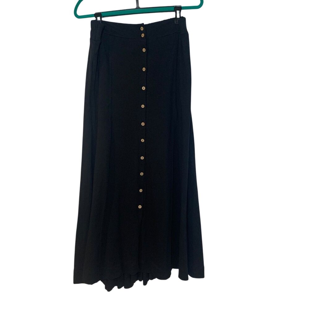 Free People Beach Black Button Front Cotton Maxi Skirt XL Boho Coastal Flowy